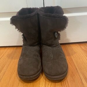 UGG Dark Suede Boots with Fur Trim
